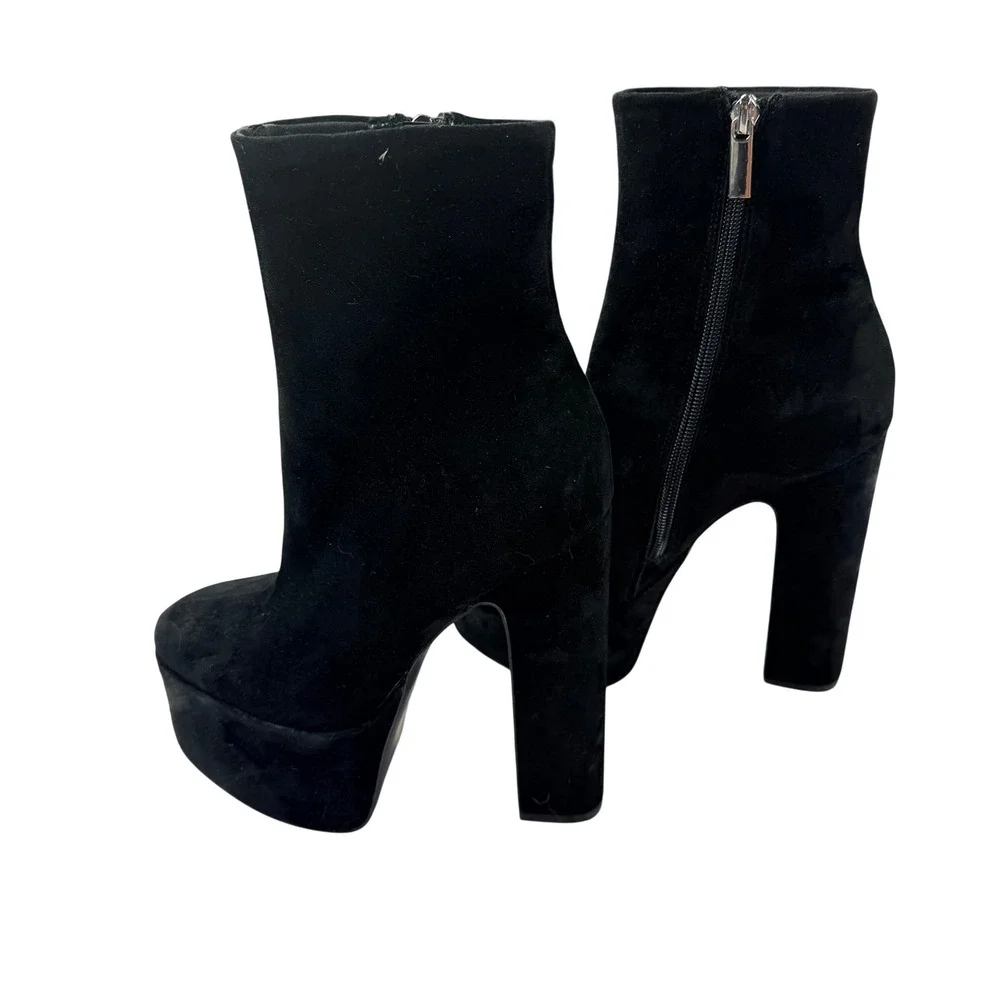 Steve Madden Passion Black Suede Platform Block Heel Ankle Boots PASS06S1 6.5M